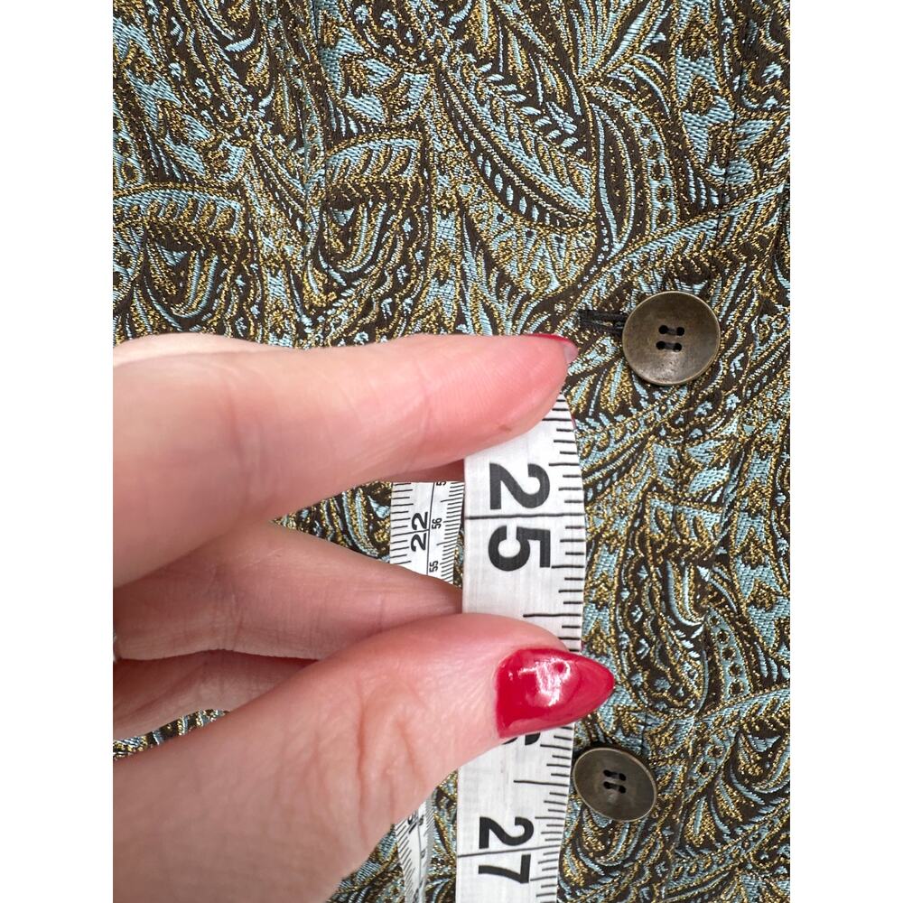 90s Vintage Jacket Womens Medium Brown Paisley Blue Jacquard Tapestry Gold Boho - Picture 8 of 9
